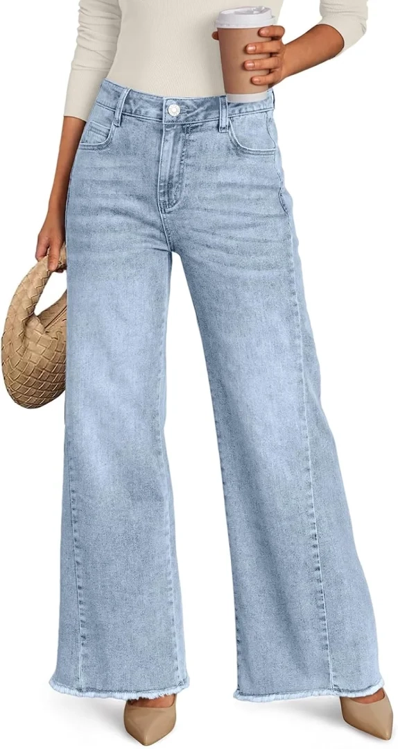 Trendy Queen Women's Relaxed Loose Wide Leg Jeans with Raw Hem Pants