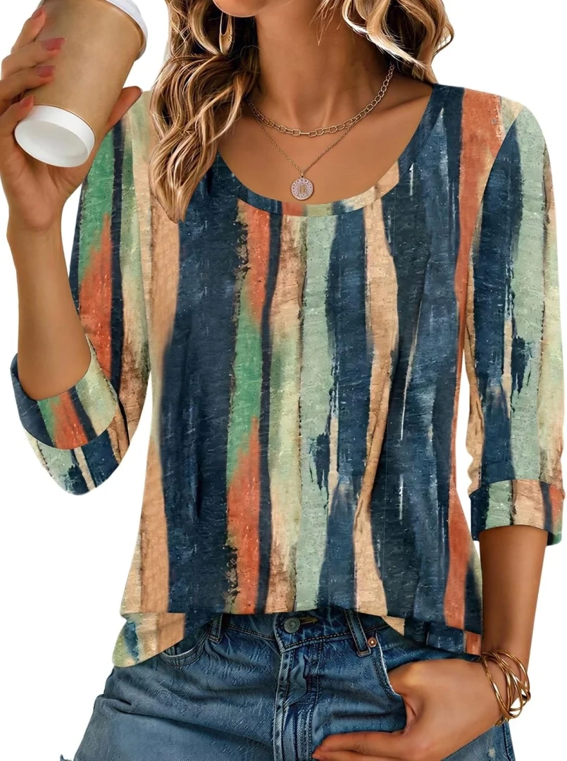 Ekouaer Women's 3/4 Sleeve Scoop Neck Tops 2026 Casual Basic T Shirts & Tees