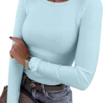 ANRABESS Women's Ribbed Fitted Long Sleeve Shirts Tops