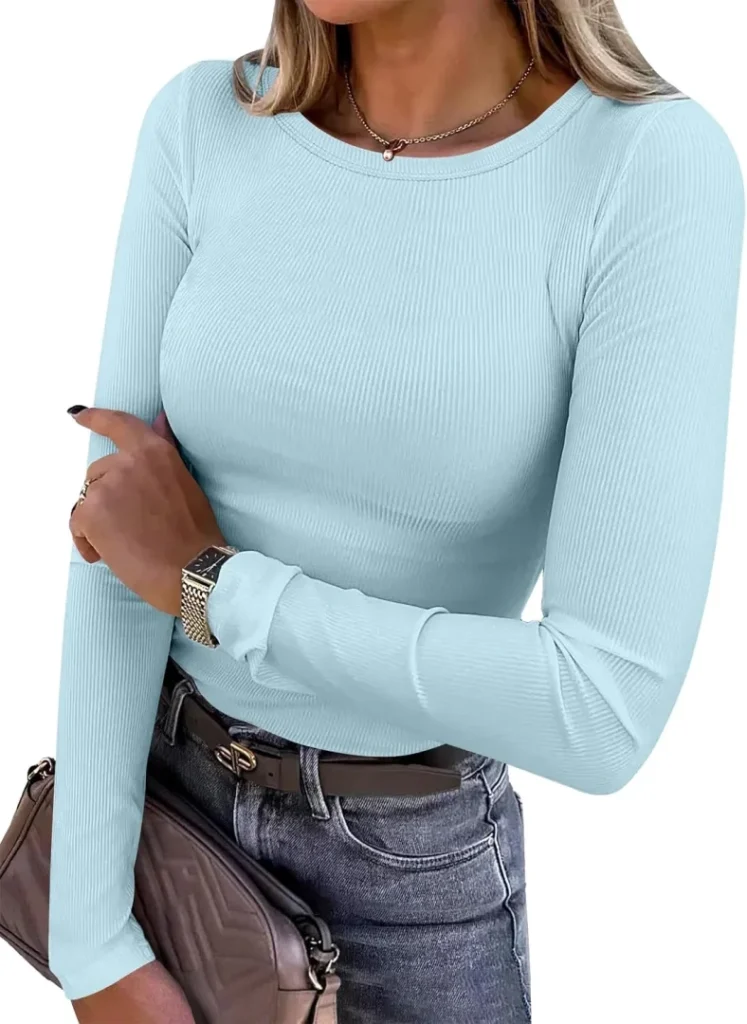 ANRABESS Women's Ribbed Fitted Long Sleeve Shirts Tops