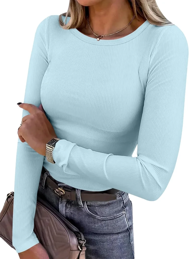 ANRABESS Women's Ribbed Fitted Long Sleeve Shirts Tops