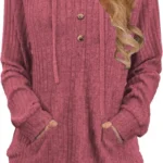 XMTOPYE Women's Fashion Henley Neck Hoodie Pullover Sweater Casual Knit Top