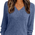 AUTOMET Womens 2026 Fall V Neck Long Sleeve Lightweight Sweater Shirt Top