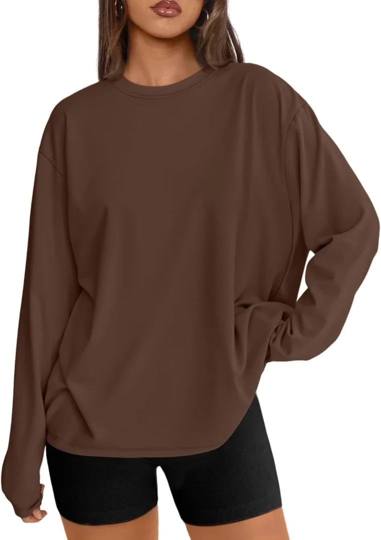 Trendy Queen Womens Oversized Long Sleeve Tops Fall 2026 Basic Shirts & Tees
