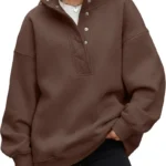 Trendy Queen Women's Oversized Sweatshirt with Snap Button Henley Collar