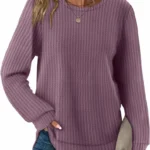 WIHOLL Womens Fall Long Sleeve Waffle Knit Tunic Tops Curved Hem Shirts