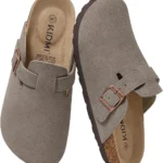 KIDMI Genuine Suede Clogs for Women and Men, Cork Footbed Mules, Potato Shoes