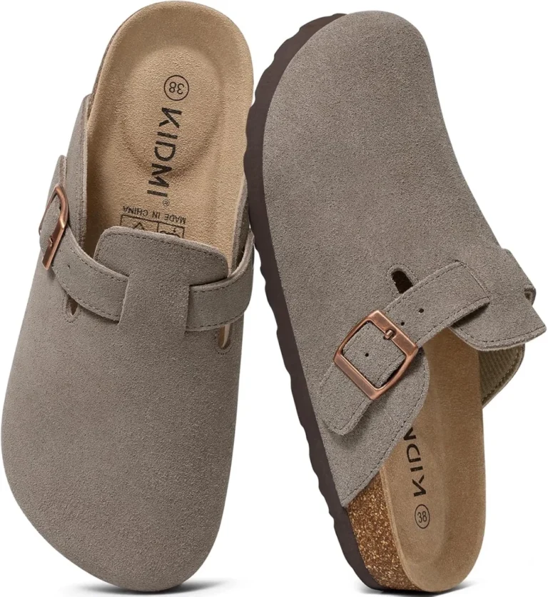 KIDMI Genuine Suede Clogs for Women and Men, Cork Footbed Mules, Potato Shoes
