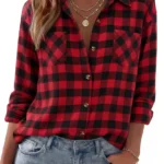 Zeagoo Women's Casual Fall Plaid Flannel Shirt Long Sleeve Button Down Top