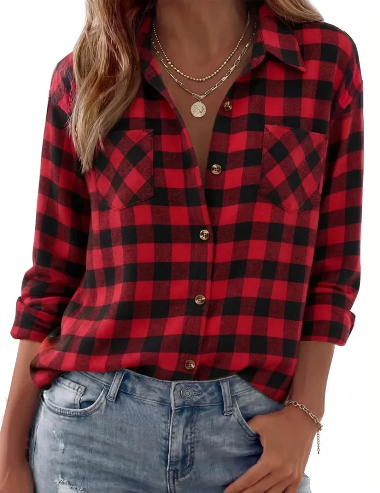 Zeagoo Women's Casual Fall Plaid Flannel Shirt Long Sleeve Button Down Top