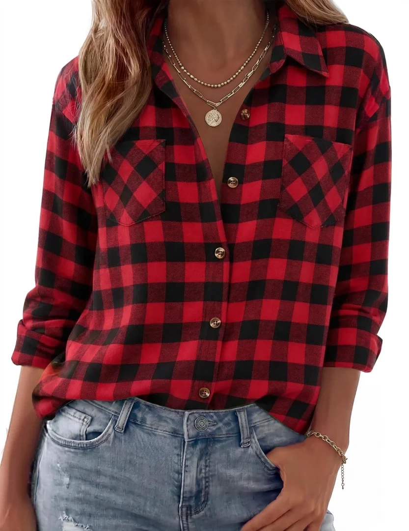 Zeagoo Women's Casual Fall Plaid Flannel Shirt Long Sleeve Button Down Top